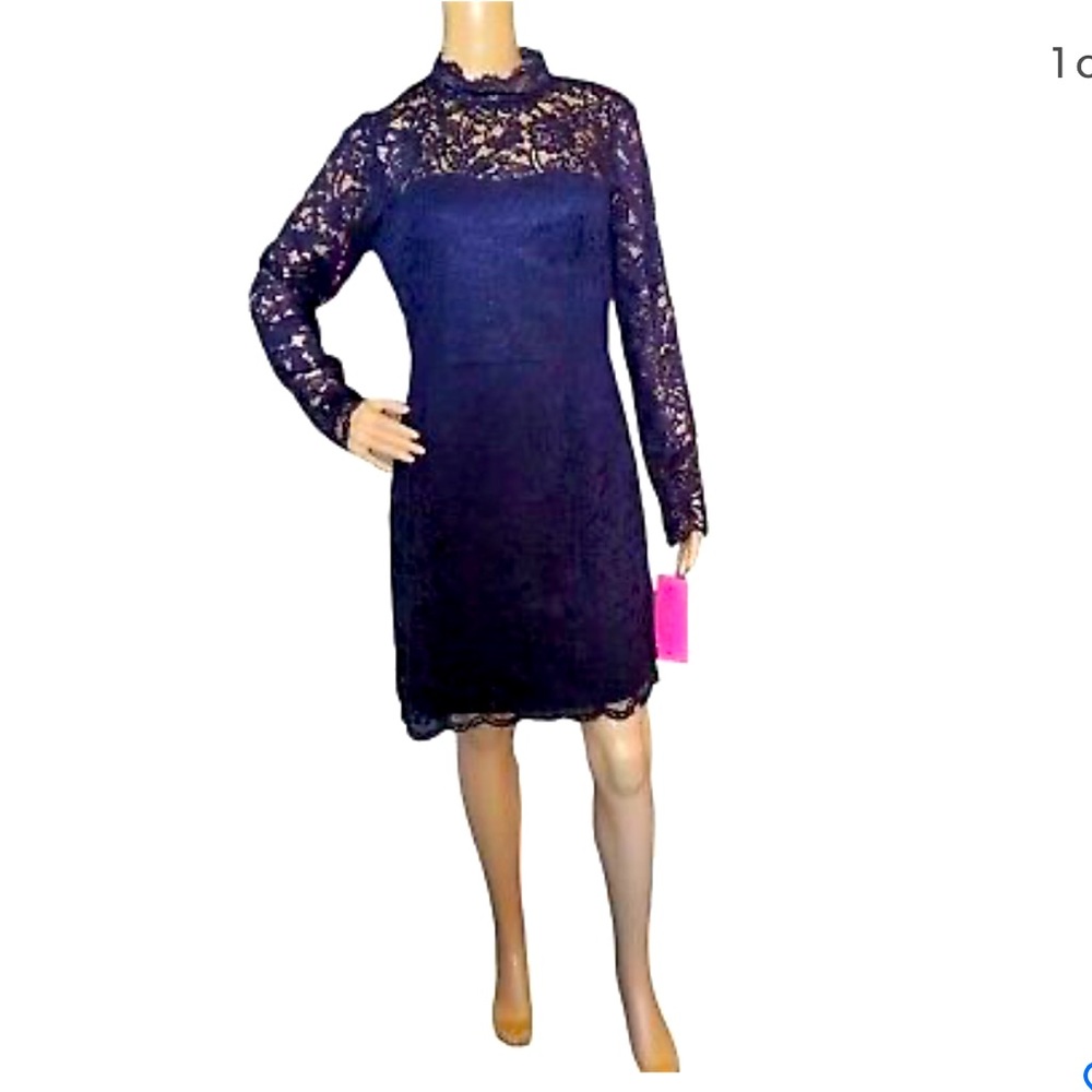 Betsey Johnson Navy Blue Long Sleeve Lace Dress Size 4 worn once , like new